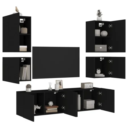 Muebles de TV de pared 6 piezas madera de ingeniería negro by , TV Furniture - Ref: Foro24-3216472, Price: 213,93 €, Discount: %