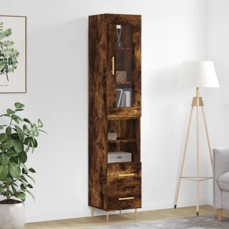 Aparador de madera contrachapada roble ahumado 34,5x34x180 cm de , Aparadores - Ref: Foro24-3199294, Precio: 106,13 €, Descue...