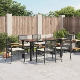 Set de comedor de jardín 7 pzas y cojines ratán sintético negro by , Garden sets - Ref: Foro24-3213607, Price: 489,11 €, Disc...