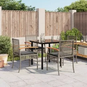 Set comedor de jardín 5 piezas con cojines ratán sintético gris von , Gartensets - Ref: Foro24-3213618, Preis: 330,09 €, Raba...