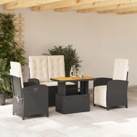 Juego comedor jardín 4 piezas con cojines ratán sintético negro de , Conjuntos de jardín - Ref: Foro24-3277324, Precio: 505,5...