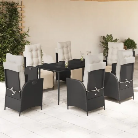 Set de comedor de jardín 7 pzas y cojines ratán sintético negro de , Conjuntos de jardín - Ref: Foro24-3213382, Precio: 933,1...