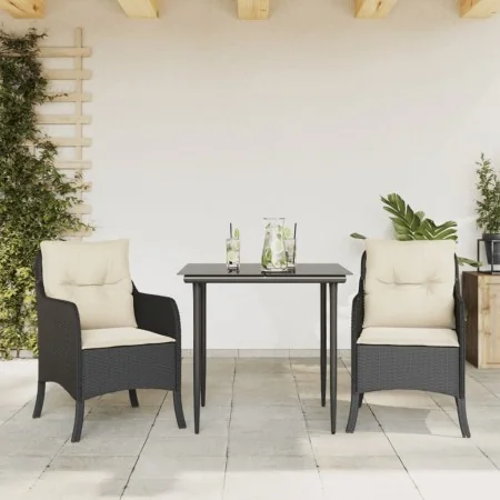 Set comedor de jardín 3 pzas con cojines ratán sintético negro de , Conjuntos de jardín - Ref: Foro24-3211906, Precio: 297,12...