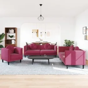 Juego de sofás con cojines 3 piezas terciopelo rojo tinto von , Sofas - Ref: Foro24-3209251, Preis: 644,55 €, Rabatt: %