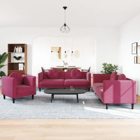 Juego de sofás con cojines 3 piezas terciopelo rojo tinto by , Sofas - Ref: Foro24-3209251, Price: 644,55 €, Discount: %