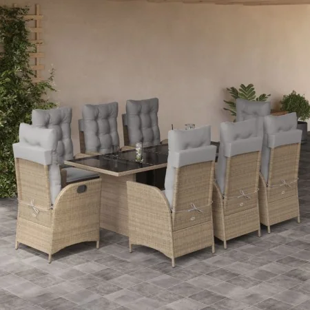 Set comedor de jardín 9 pzas con cojines ratán sintético beige by , Garden sets - Ref: Foro24-3213129, Price: 1,00 €, Discoun...