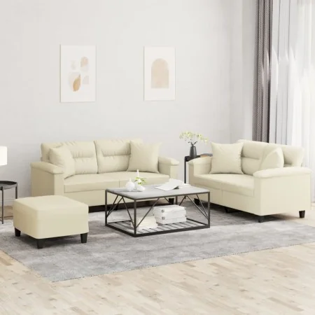 Juego de sofás con cojines 3 piezas cuero sintético color crema by , Sofas - Ref: Foro24-3202378, Price: 561,13 €, Discount: %