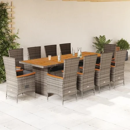 Set de comedor de jardín 11 pzas y cojines ratán sintético gris von , Gartensets - Ref: Foro24-3277552, Preis: 1,00 €, Rabatt: %