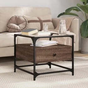 Mesa de centro con puertas de vidrio marrón roble 50x50x45 cm by , Coffee table - Ref: Foro24-846053, Price: 69,99 €, Discoun...