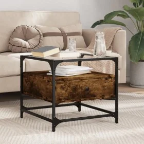 Mesa de centro tapa de vidrio acero roble ahumado 50x50x45 cm by , Coffee table - Ref: Foro24-846051, Price: 59,77 €, Discoun...