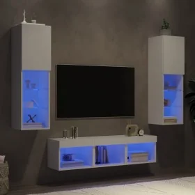 Muebles de TV de pared con LED 5 pzas madera ingeniería blanco by , TV Furniture - Ref: Foro24-3216604, Price: 189,44 €, Disc...