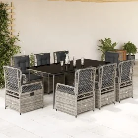 Set comedor jardín 9 pzas y cojines ratán sintético gris by , Garden sets - Ref: Foro24-3262991, Price: 987,09 €, Discount: %