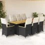 Set de mesa y sillas de jardín 9 pzas y cojines ratán PE negro by , Garden sets - Ref: Foro24-3277249, Price: 1,00 €, Discoun...