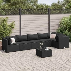 Set de muebles de jardín y cojines 7 pzas ratán sintético negro by , Garden sets - Ref: Foro24-3308115, Price: 553,48 €, Disc...