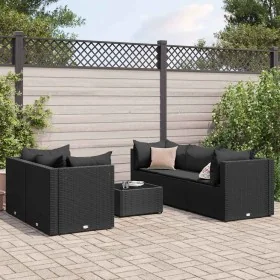 Set muebles de jardín 6 piezas y cojines ratán sintético negro by , Garden sets - Ref: Foro24-3308019, Price: 471,55 €, Disco...