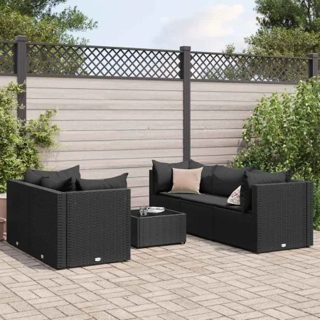 Set muebles de jardín 6 piezas y cojines ratán sintético negro de , Conjuntos de jardín - Ref: Foro24-3308019, Precio: 471,26...