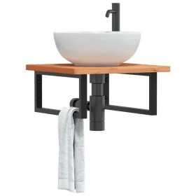 Estante de lavabo de pared de acero y madera maciza de haya von , Badezimmerwaschtische - Ref: Foro24-3302425, Preis: 83,55 €...