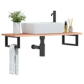 Estante de lavabo de pared de acero y madera maciza de roble de , Tocadores de baño - Ref: Foro24-3302569, Precio: 89,60 €, D...