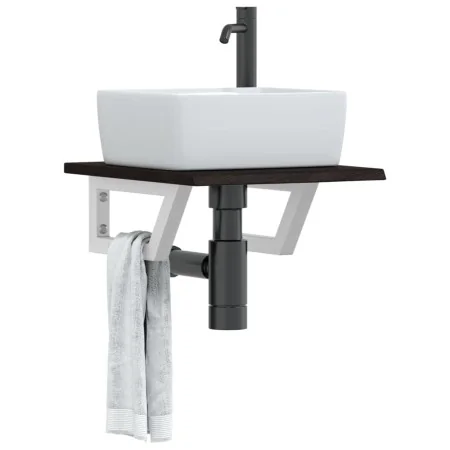 Estante de lavabo de pared de acero y madera maciza de roble de , Tocadores de baño - Ref: Foro24-3302574, Precio: 58,55 €, D...