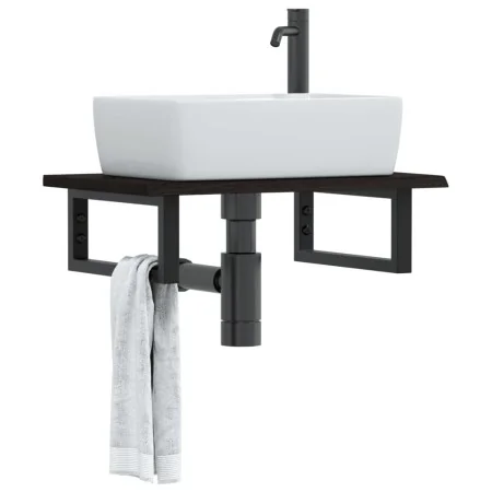 Estante de lavabo de pared de acero y madera maciza de roble de , Tocadores de baño - Ref: Foro24-3302581, Precio: 67,87 €, D...