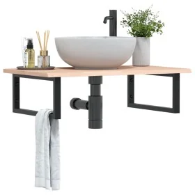 Estante de lavabo de pared de acero y madera maciza de roble de , Tocadores de baño - Ref: Foro24-3302597, Precio: 89,54 €, D...