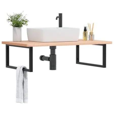 Estante de lavabo de pared de acero y madera maciza de haya de , Tocadores de baño - Ref: Foro24-3302517, Precio: 124,87 €, D...