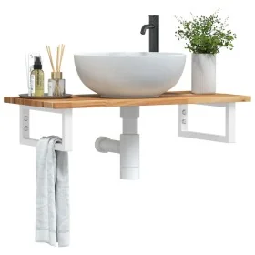 Estante de lavabo de pared acero y madera maciza de acacia von , Badezimmerwaschtische - Ref: Foro24-3302716, Preis: 71,47 €,...