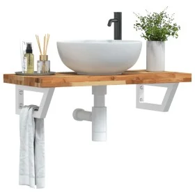 Estante de lavabo de pared acero y madera maciza de acacia von , Badezimmerwaschtische - Ref: Foro24-3302742, Preis: 92,72 €,...