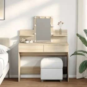 Tocador con LED color roble Sonoma 100x40x130 cm de , Tocadores para dormitorios - Ref: Foro24-848201, Precio: 150,75 €, Desc...