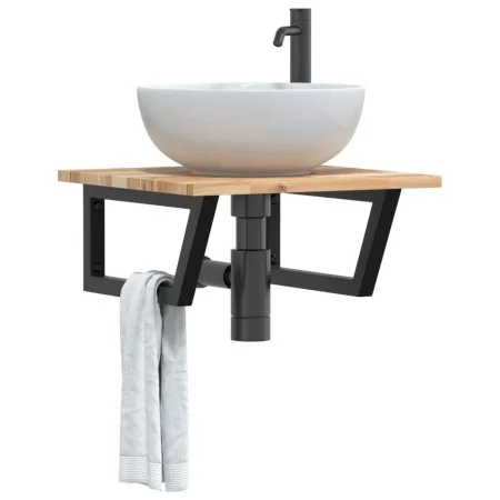 Estante de lavabo de pared acero y madera maciza de acacia de , Tocadores de baño - Ref: Foro24-3302763, Precio: 69,38 €, Des...