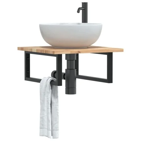 Estante de lavabo de pared acero y madera maciza de acacia von , Badezimmerwaschtische - Ref: Foro24-3302761, Preis: 70,39 €,...
