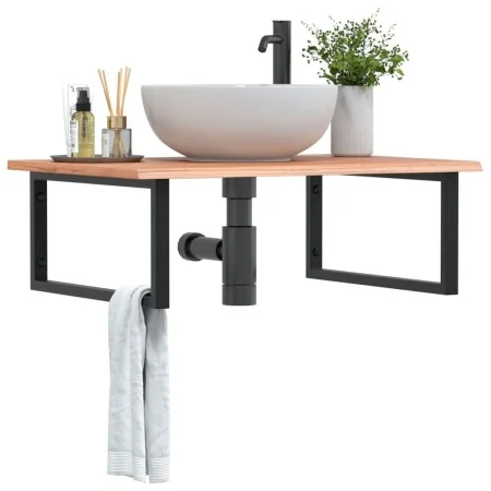 Estante de lavabo de pared de acero y madera maciza de roble de , Tocadores de baño - Ref: Foro24-3302645, Precio: 87,92 €, D...