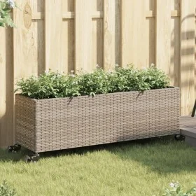 Jardinera con ruedas y 3 maceteros ratán PE gris 107x32x38 cm by , Pots and planters - Ref: Foro24-366421, Price: 70,91 €, Di...