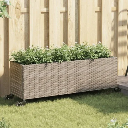 Jardinera con ruedas y 3 maceteros ratán PE gris 107x32x38 cm by , Pots and planters - Ref: Foro24-366421, Price: 70,91 €, Di...