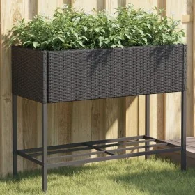 Jardinera con estante ratán sintético negro by , Pots and planters - Ref: Foro24-366384, Price: 82,66 €, Discount: %