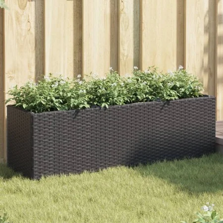 Jardinera con 3 maceteros ratán sintético negro 105x30x32 cm by , Pots and planters - Ref: Foro24-366416, Price: 65,19 €, Dis...
