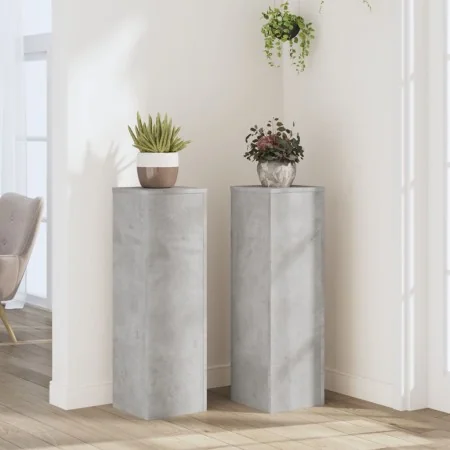 Soportes de plantas 2 uds madera gris hormigón 25x25x80 cm de , Soportes para macetas - Ref: Foro24-852945, Precio: 66,37 €, ...