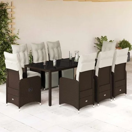 Set de mesa y sillas jardín 9 piezas y cojines ratán PE marrón von , Gartensets - Ref: Foro24-3277192, Preis: 1,00 €, Rabatt: %