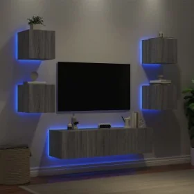 Muebles TV pared con LED 6 pzas madera ingeniería gris Sonoma by , TV Furniture - Ref: Foro24-3216858, Price: 191,65 €, Disco...