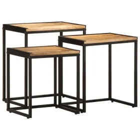 Mesas apilables 3 piezas madera maciza de mango rugosa by , Side tables - Ref: Foro24-376037, Price: 96,16 €, Discount: %
