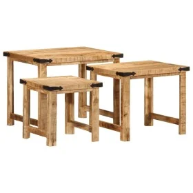 Mesas apilables 3 piezas madera maciza de mango rugosa by , Side tables - Ref: Foro24-376040, Price: 119,83 €, Discount: %