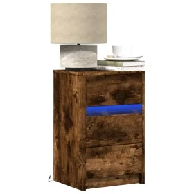 Mesita de noche con luces LED madera ingeniería roble ahumado de , Mesitas de noche - Ref: Foro24-852016, Precio: 57,78 €, De...