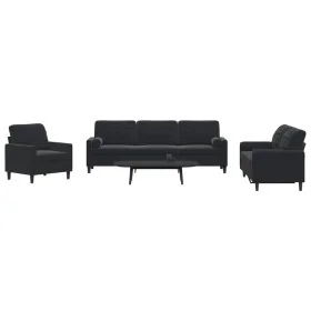 Juego de sofás con cojines 3 piezas terciopelo negro by , Sofas - Ref: Foro24-3278456, Price: 689,34 €, Discount: %