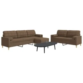 Juego de sofás 3 pzas con reposapiés y cojines tela marrón von , Sofas - Ref: Foro24-3278346, Preis: 574,05 €, Rabatt: %