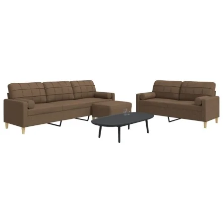 Juego de sofás 3 pzas con reposapiés y cojines tela marrón by , Sofas - Ref: Foro24-3278346, Price: 574,06 €, Discount: %