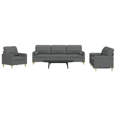 Juego de sofás con cojines 3 piezas tela gris oscuro by , Sofas - Ref: Foro24-3278304, Price: 626,14 €, Discount: %