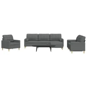 Juego de sofás 4 pzas con reposapiés y cojines tela gris oscuro de , Sofás - Ref: Foro24-3278312, Precio: 678,60 €, Descuento: %