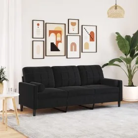 Sofá de 3 plazas con cojines terciopelo negro 180 cm by , Sofas - Ref: Foro24-3278234, Price: 275,34 €, Discount: %