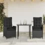Set comedor de jardín 3 pzas con cojines ratán sintético negro by , Garden sets - Ref: Foro24-3213174, Price: 353,20 €, Disco...