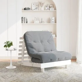 Futón sofá cama con colchón madera maciza blanco 80x206x11 cm by , Futones - Ref: Foro24-846757, Price: 221,61 €, Discount: %